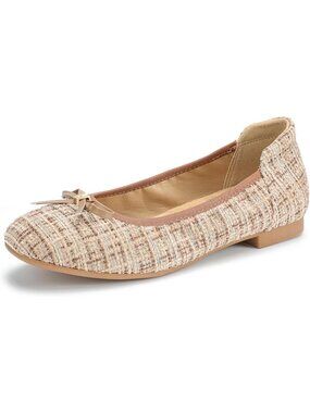 Women's Brown Plaid Cotton Dressy Comfortable Round Toe Bow Ballet Flats Shoes
